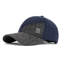 Men's winter baseball cap with ear flaps in navy blue and grey mixed knit design - Adjustable / Navy Blue