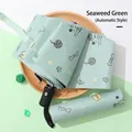 Three-fold automatic umbrella in seaweed green with cute cartoon cat pattern and storage bag - 306 Automatic / Fruit Green Cat Dog Party