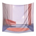 Detail view of Bohemian wall tapestry with surreal pink sofa and blue sky print design - Style ZJ520-3 / 73X95CM Brushed Fabric