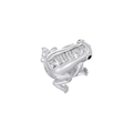 Detailed macro view of silver frog pendant with clear rectangle zircons and black eyes - White Gold Frog