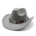 Detail of grey western cowboy hat featuring leather band with brass rivets on wool felt - M (56-58cm) / Gray