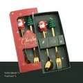 Christmas gift set with golden stainless steel spoon and fork featuring Santa motifs - 2PCS Gold Set (Santa Spoon + Christmas Tree Fork)