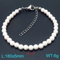 Elegante pulsera de acero inoxidable de 180mm con cuentas de perlas de vidrio blanco - Color Acero 5mm (KB206991-Z)
