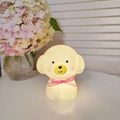 Cute yellow puppy night light with pink checkered ribbon and soft warm glowing effect - Large Teddy - Pink