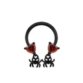 Black horseshoe nose ring with red heart gems and spider pendants for Halloween - Red Heart Spider Pendant Style (240403-21)