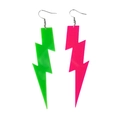 Fluorescent pink and green lightning bolt acrylic geometric earrings with metal hooks - Lightning Mix Colors