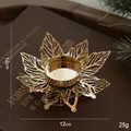 Portavelas de copo de nieve de metal dorado con diseño de hojas caladas para decoración - Estilo Flor de Navidad / Dorado