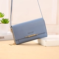 Morandi blue long crossbody wallet for women with golden metal trim and sleek leather finish - H016 Standard / Blue