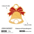 Macro view of stainless steel Christmas bell charm with red bow and size dimensions - Bell