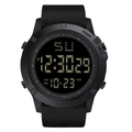 Digital sport watch in black with round dial, silicone strap, and LED backlit display - 601 4th Gen Black
