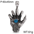 Retro stainless steel dragon claw devil hand pendant with blue eye 60x45mm - Small Pendant (KP80274-BD) / Silver