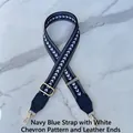 Adjustable wide replacement strap with white arrow pattern on dark blue webbing and gold clips - Deep Blue with White Arrow - Deep Blue Leather