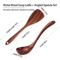 Ebony wood cooking set with long handled soup spoon and curved spatula on white background - Curved Spatula and Ladle 2-Piece Set