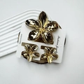 Three-piece golden metal frangipani flower hair claw clip set for elegant styling - Gold-plated Set (including Card)