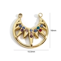 Detail of 16mm gold crescent pendant with multi-colored crystals and dual rings - Crescent Moon