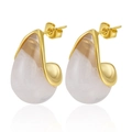 Elegant water drop earrings featuring gold-tone stainless steel and white resin inlay detail - No.2 Transparent White