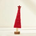 Mini sapin de Noël en laine rouge avec étoile brillante et socle en bois naturel - 5.5*25*5cm / Sapin de Noël rouge