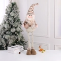 Christmas snowman doll with telescopic legs in beige and brown knit fabric decor - Santa Claus / Large