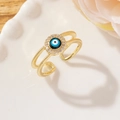 Chic hip-hop evil eye open ring with colorful enamel and micro-set cubic zirconia - Style C-Double Band Evil Eye
