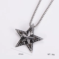 Vintage stainless steel pentagram star pendant necklace with engraved retro patterns - 3D Textured Pentagram Style (8)