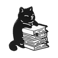 Cute black cat on books enamel pin badge, minimalist metal brooch for bags and clothes - Black Cat Reading (XZ6580)