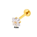 Golden titanium labret stud with 4mm square cubic zirconia in four-prong setting - 4mm Square / Gold