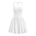 Elegante witte mini-jurk met vierkante hals, plooirok en nauwsluitende tailleband - S / Wit
