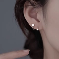 Pendientes de plata de ley 925 minimalistas con diseño de corazón y esfera - Color Oro Blanco-Estilo de Corazón (Individual-Oreja Izquierda)