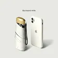 Quicksand white compact folding sun umbrella shown next to a smartphone for size comparison - Flat 5-Fold Umbrella + Cloth Sleeve / Off White