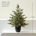 Mini artificial PE Christmas tree in black pot with pine cones and warm LED lights - 60cm PE Gradient Nordmann Fir with LED Firecracker Lights