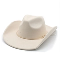 Elegant cream wool cowboy hat featuring a minimalist gold metal band and curved brim - Beige