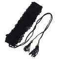 Cintura a corsetto elastica nera con bordi in pizzo e lacci con nappe su sfondo bianco - Nero