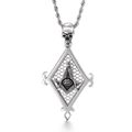 Silver vintage skull and masonic eye shield pendant necklace with twisted steel chain - Skull Freemason Eye of Providence Style (KP48730-BD)