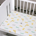 Fitted cotton crib sheet with colorful cartoon animal prints on white wooden bed - Giraffe Lion / 140*70cm