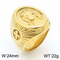 Anello da uomo in acciaio inossidabile placcato oro 18k con ritratto di Gesù e croce - US 8 / Rilievo Gesù e Croce (KR109984-LK)