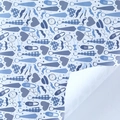 Blue father's day wrapping paper featuring cartoon ties, watches and top hats patterns - Blue Tie