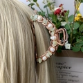 Elegant rose gold hair claw clip featuring green crushed stones and white pearls - Prehnite + Deep Sea Pearl Rose Gold Hair Claw