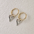 Boucles d'oreilles créoles bicolores avec pendentif cœur et finition polie - Cerceau Or Cœur d'Argent (SH020)