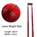 Laser bright red tinsel hair extension with black BB clip 50cm for festive hair styling - Laser Red