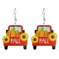 Orecchini a forma di camion rosso glitterato con zucche e girasoli per il Ringraziamento - Camion Rosso Zucca