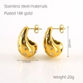Detail view of 18K gold plated teardrop earrings with dimensions and weight specs - 18K Gold / Gold