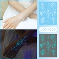 White luminous mandala flower tattoo sticker JSN-050 with blue glow in the dark effect - JSN-050 (Luminous Geometric Moon Star)
