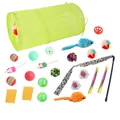 Lot de 24 jouets pour chat incluant tunnel vert, baguette, balles et souris en peluche - Ensemble de 24 pièces
