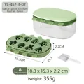 Green 8-cell silicone popsicle mold set with lid, storage box, and ice scoop - Flat Lid Cartoon Popsicle Mold Set-Green-8 Grids-With Scoop