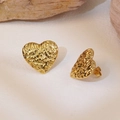 Polished heart-shaped stainless steel earrings with textured hammered finish for women - Concave Granular Heart (E0926)