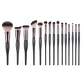 14pcs professional makeup brush set with black handles and silver ferrules for face and eyes - 15Pcs Set / Black