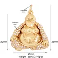 Macro shot of gold-plated Buddha pendant with intricate white zircon micro-pave setting - Laughing Buddha L024471 Gold