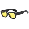Classic square black full-rim sunglasses featuring bright yellow lenses and metal rivets - Black Frame Yellow Lens