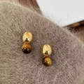 Primer plano de pendientes vintage de esfera dorada con cuentas de ojo de tigre - 4# Pin de Plata Oro Marrón Estilo de Empalme de Bolas