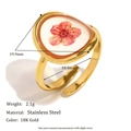 Retro 18K gold plated stainless steel open ring with red dried flower circular inlay - Red Dried Flower Round Style / Gold